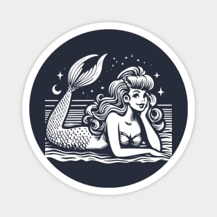 Linocut Mermaid Magnet